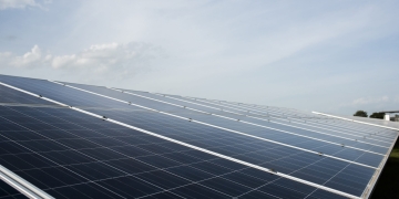 Solar cell farm in power station for alternative energy from the sun