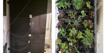 Fasader med solcellsmoduler och gröna växtsystem blir allt mer vanliga. 
BILD: RISE Fire Research